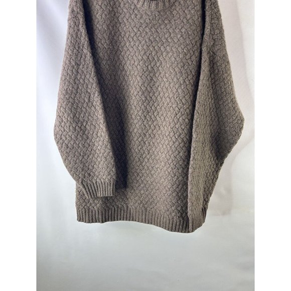 VTG 90s Chunky Lambswool Cable Knit Crewneck Sweater Brown - Picture 3 of 5